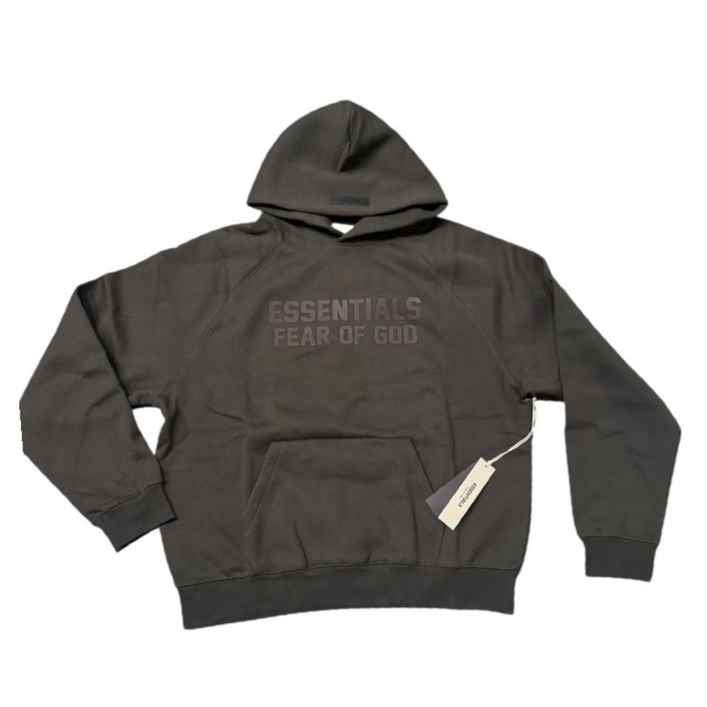 FEAR OF GOD ESSENTIALS Off Black Hoodie Pullover Large L Fleece - Picture 2 of 7